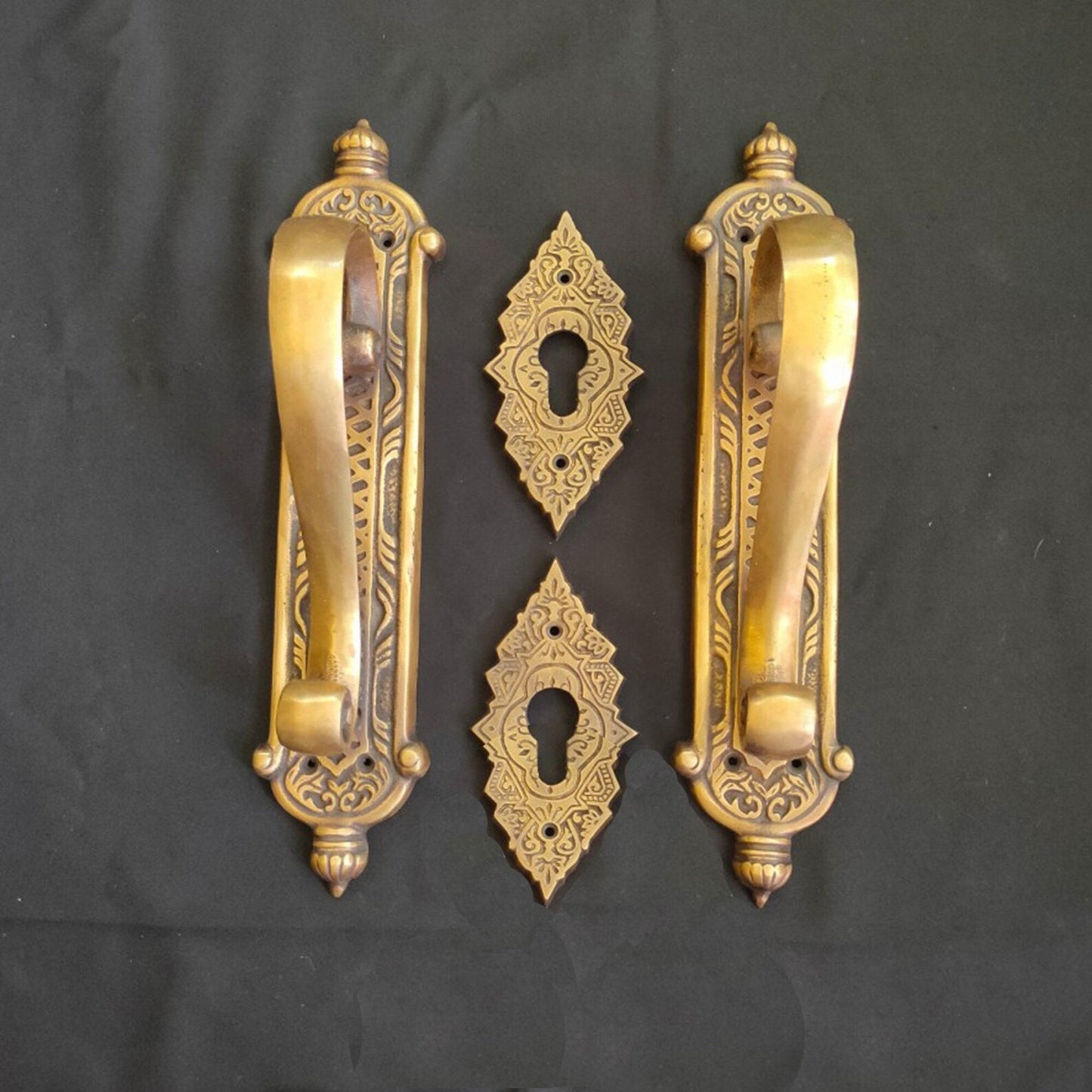 11.40"  French Antique Solid Brass Door Handle / Brass Door Pull Set keyholes With Express Shiping