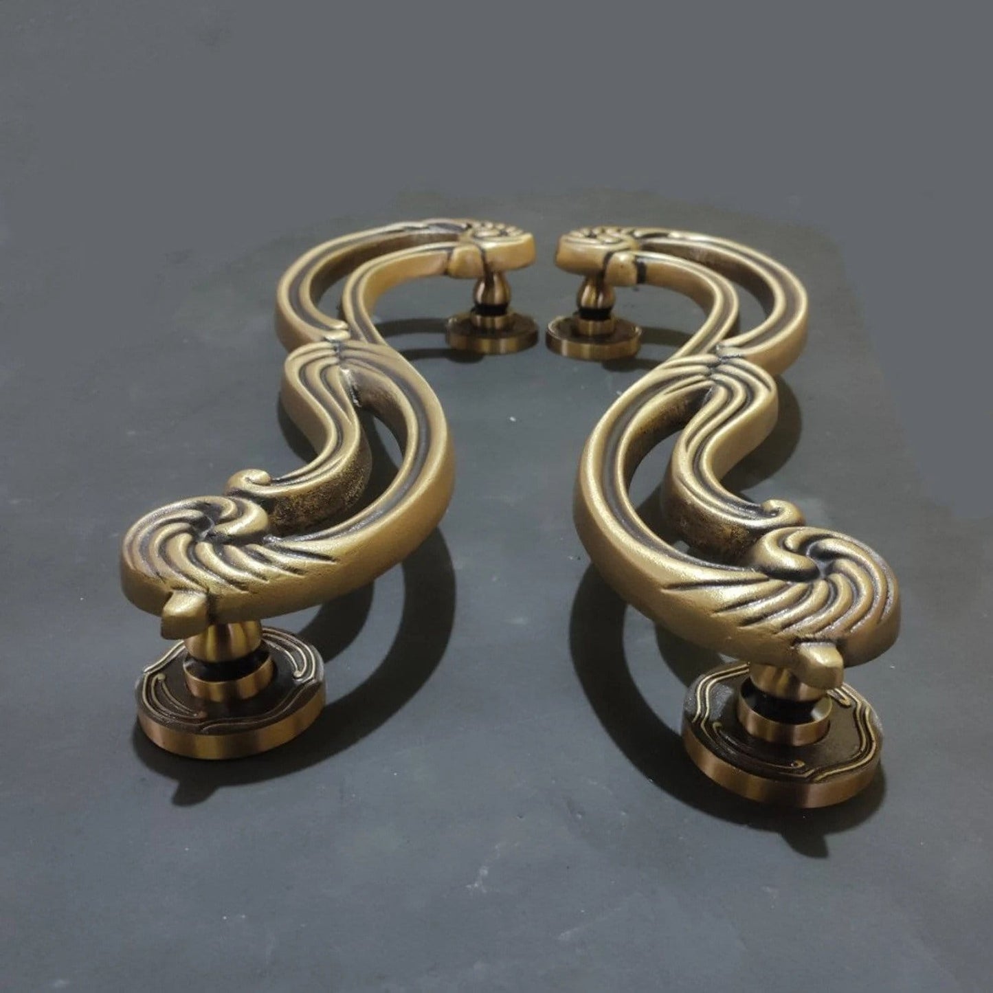 17.71" inches Pair Set Vintage S Style Main Entry Brass Door Handle - Brass Dool Pull - Big Door Pull With Express Shiping