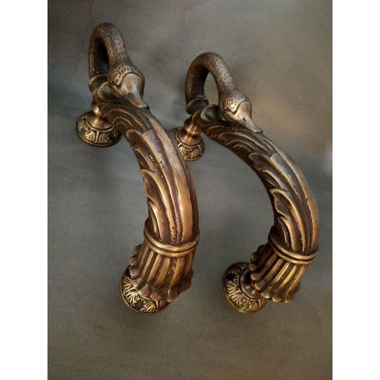 10.62" inches Pair Main Entry Vintage large Solid Brass Swan Retro Entry Door Handle Hardware With Express Shiping