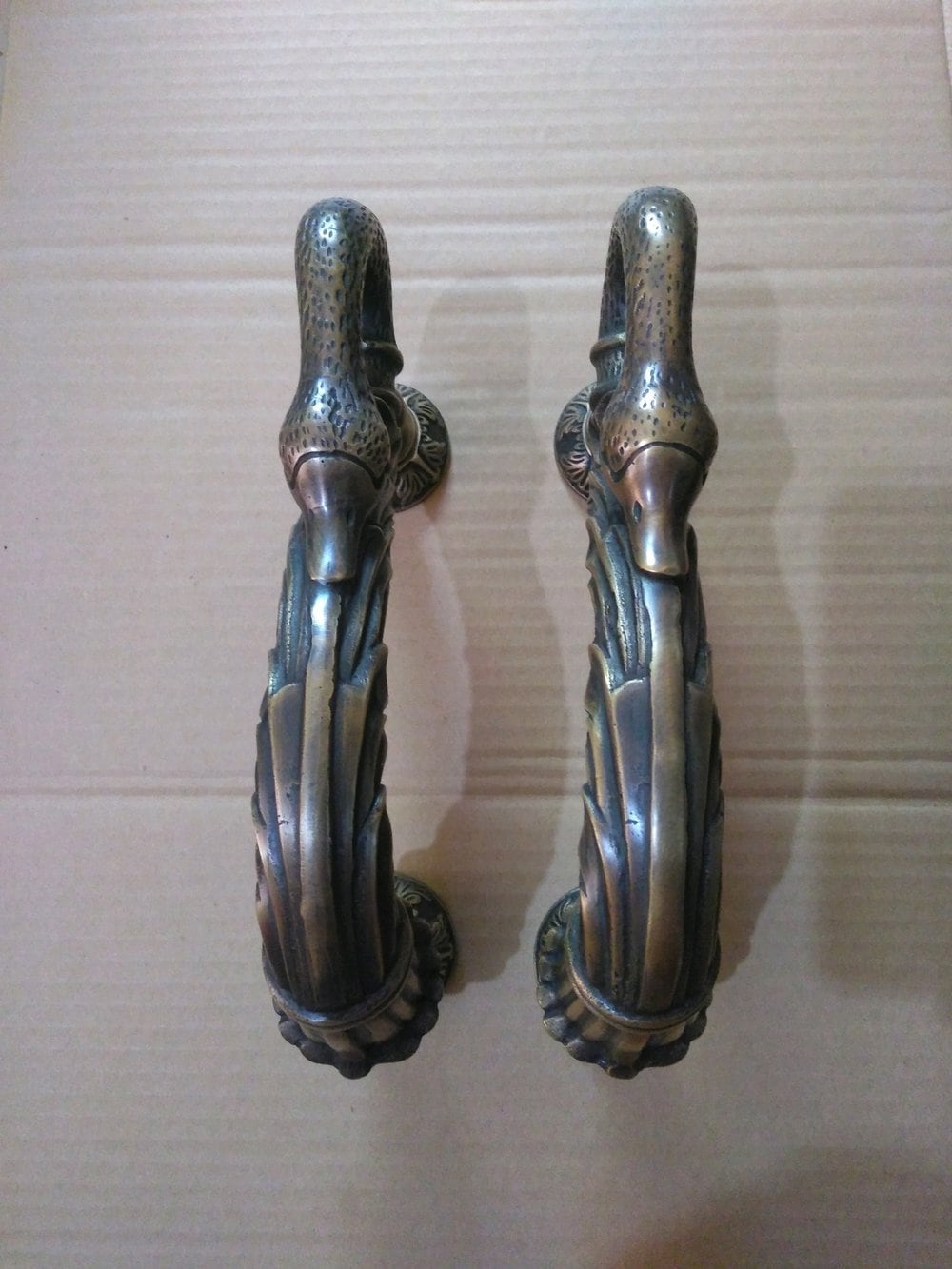 10.62" inches Pair Main Entry Vintage large Solid Brass Swan Retro Entry Door Handle Hardware With Express Shiping