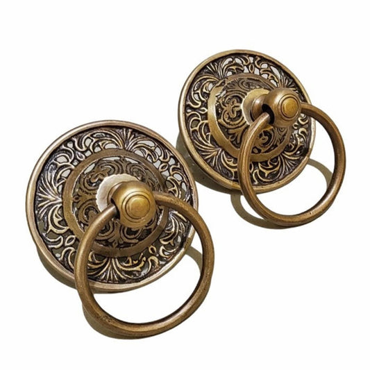 Pairs 3.5" inches Vintage Big Round Carved Plate Brass Antique Cabinet Handle Knob pulls| for cabinet door Drawer Handle GBY 011