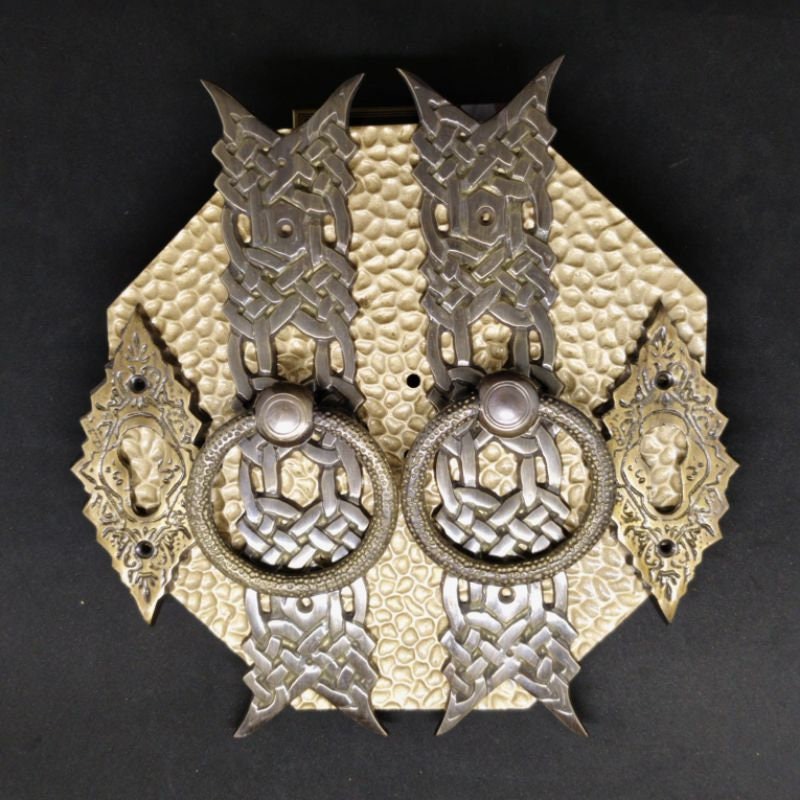 1 Set Handle + Key Hole Solid Brass Rope Carved Door Pull Handle | Cabinet Drawer Dresser Handle Pulls Main entry Brass door pull