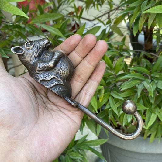 Vintage Antique Squirrel walnut Head hook Hanger Solid Brass Vintage Hook Animal Hat Coat Strong Wall Mount Brass Hook