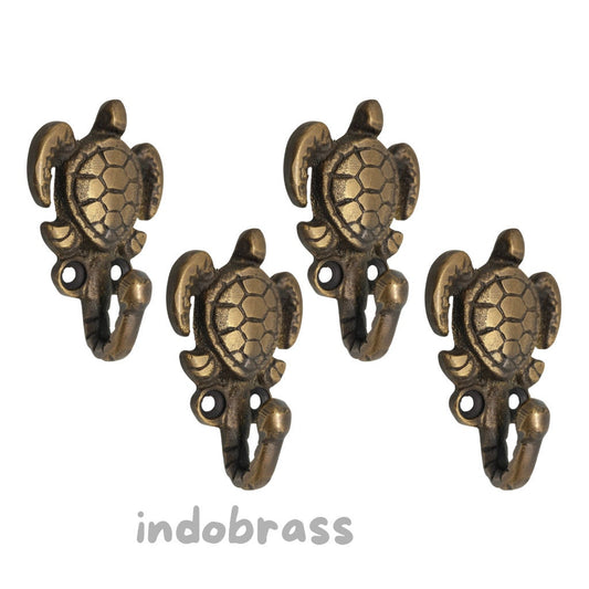 Lot Of 4Pcs 2.4"  Antique Turtle Sea Beach HOOK HANGER Solid Brass Strong Wall Mount Clothes Coat Hat Hook Bathroom Wall Hook