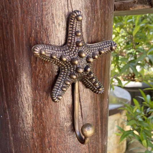 ANTIQUE STARFISH HOOK Hanger Solid Brass Vintage Hook Hat Coat Strong Wall Mount