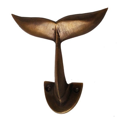 Lot of 2Piece ANTIQUE Whale Tail Motif HOOK Hanger Solid Brass Vintage Hook Hat Coat Strong Wall Mount