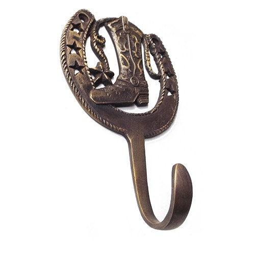 2Pcs ANTIQUE Horseshoe Motif HOOK Hanger Solid Brass Vintage Hook Hat Coat Strong Wall Mount