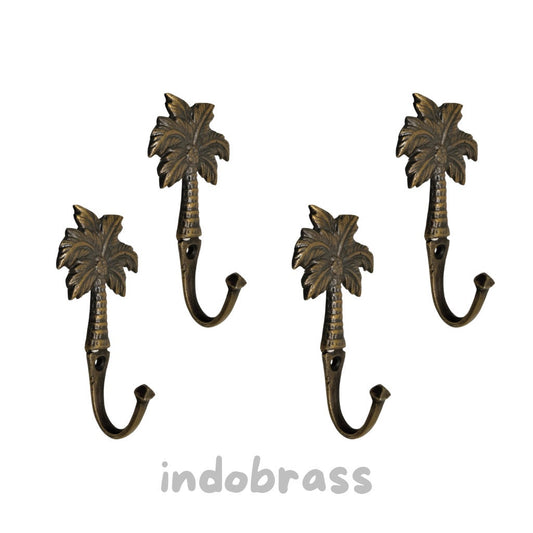 4pieces ANTIQUE Small COCONUT TREE Hook Hanger Solid Brass Vintage Hook Hat Coat Strong Wall Mount