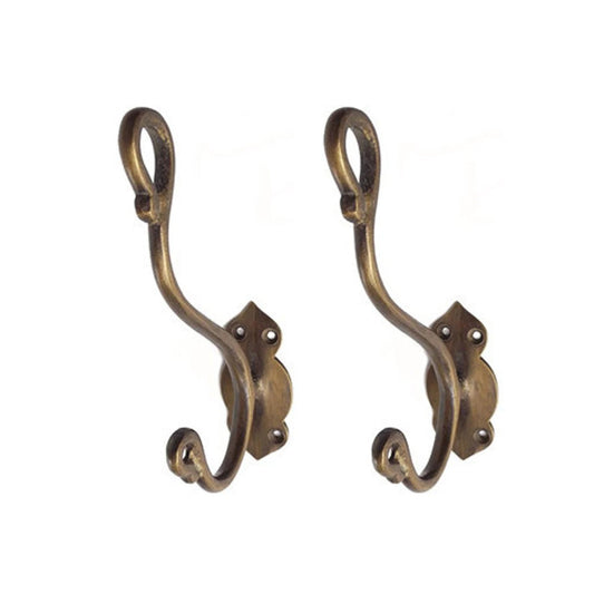 5.77"  Lot of 2pieces Cool double hook Wall Coat Hat Hook Strong Wall Mount Hanger Antique Solid Brass