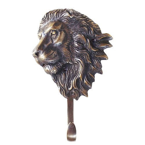 Lot Of 2Pcs ANTIQUE LION Motif HOOK Hanger Solid Brass Vintage Hook Hat Coat Strong Wall Mount