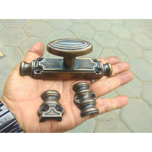 8.26" Solid Brass French Cremone Espagnolette Bolt Latch Black Matte Doff Finish Door Lock and Brass Rod Set