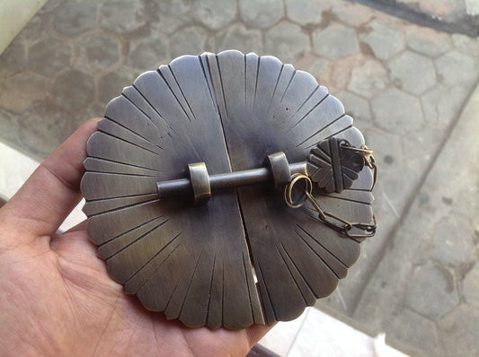 5.11" Solid Brass Retro Round Latch With Ring Pull Carved Door Latch Lock