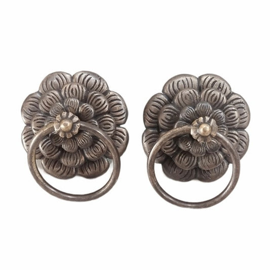 3.54" Inches 2 pcs Vintage Flowers Antique Cabinet Door Drawer Round Pull Handle KNOB GBY 039