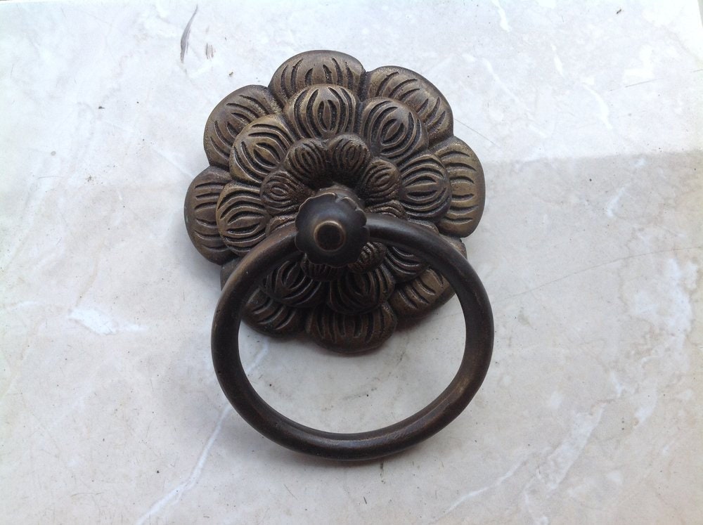 3.54" Inches 2 pcs Vintage Flowers Antique Cabinet Door Drawer Round Pull Handle KNOB GBY 039
