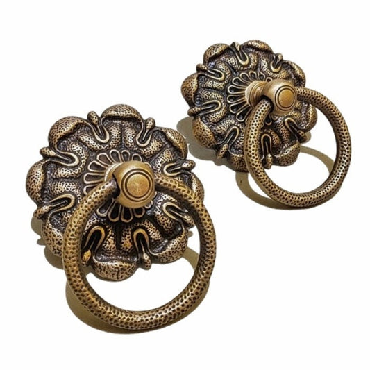 3.93" Inches 2 pcs Vintage Flowers Antique Cabinet Door Drawer Round Pull Handle KNOB GBY 015