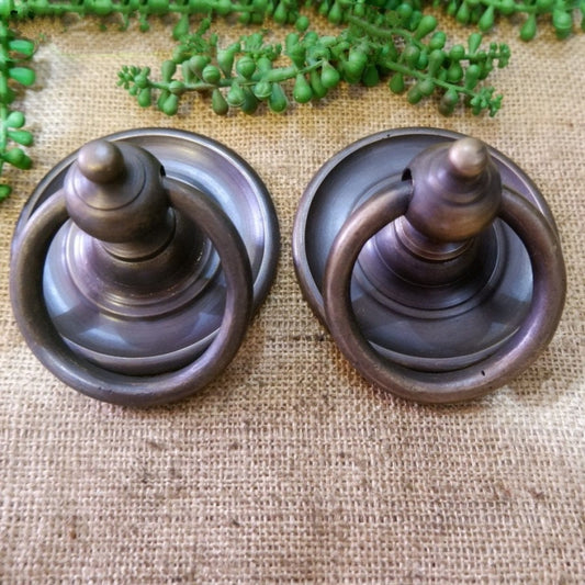 4" inches 1 pairs / 2 pcs Vintage Big Round smooth Plate Brass Antique Cabinet Handle Knob pulls GBY 066