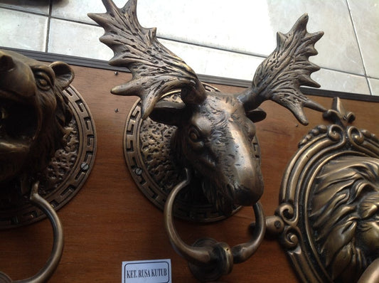 7.87" inches Antique Large BIG MOOSE Deer Head Hunt Brass door knocker With Express Shiping