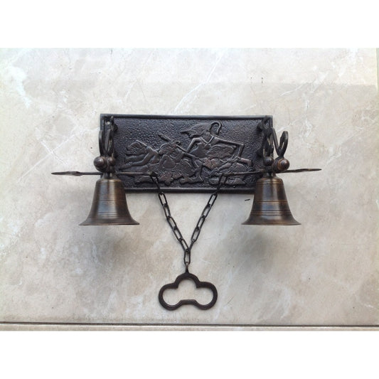 Solid Brass Vintage Puppet Double Door Bell, Front Door Bell, Door Hanging Bell Old Fashion Door Knocker