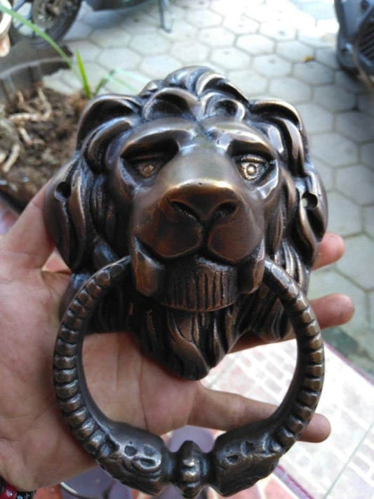 Solid Brass Lion Door Knocker | Brass Door Knocker | Vintage door Knocker Front Door KNOCKER with Pull Ring Knocker Door Protector