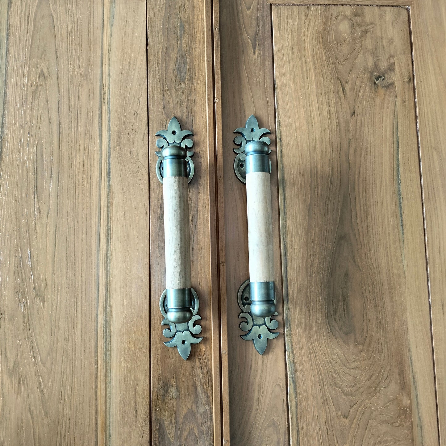 16.53" inches Set 2 pcs Vintage Western Retro Wooden Entry Door Handle | Brass Door Handle With Express Shiping