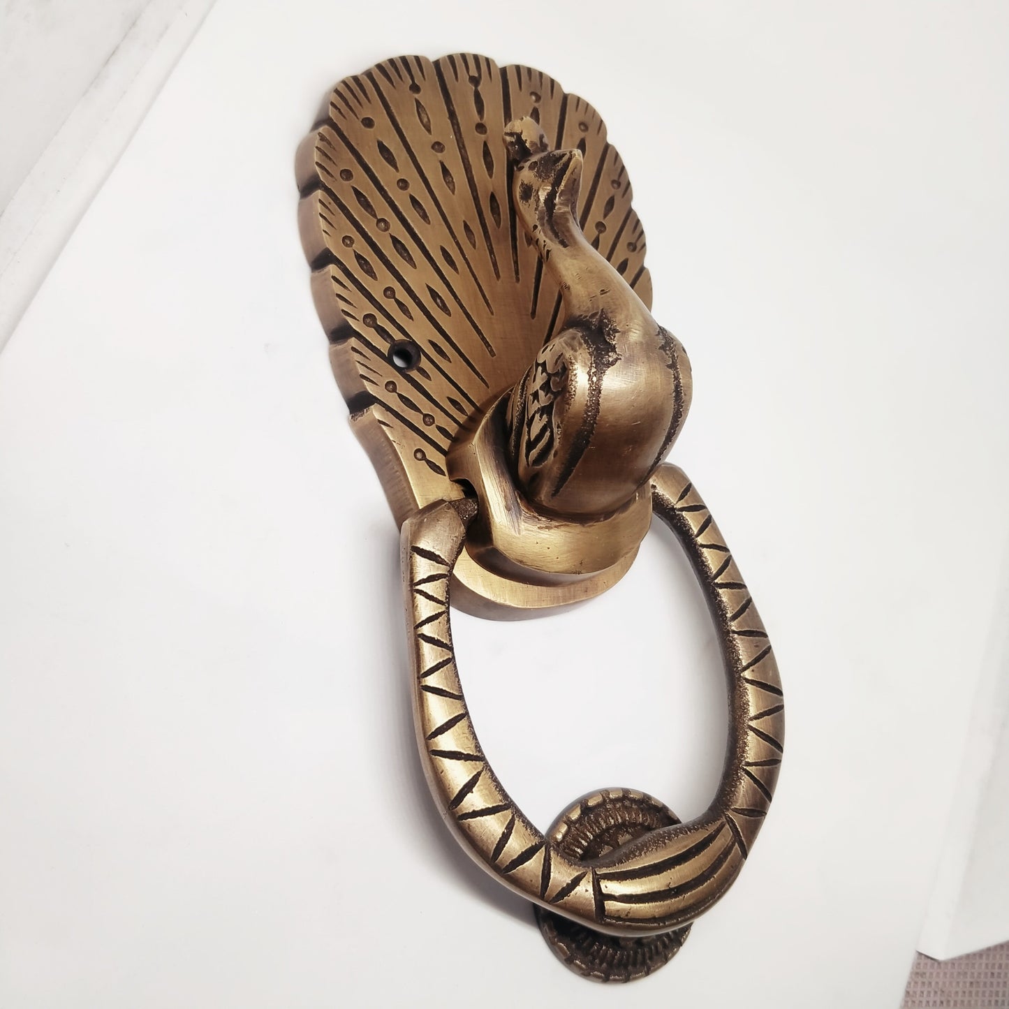 Solid Brass Door Knocker peacock 17cm | Peacock Brass door bell | Brass front door banger
