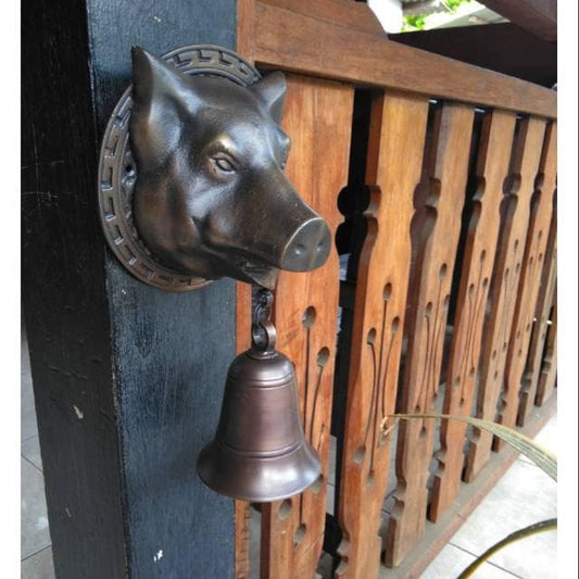 Antique Large BIG PIG Head Hunt Front Brass Door Bell Cast Solid Brass With Express Shiping