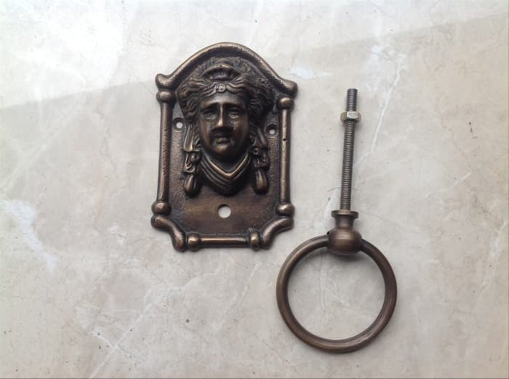 6.50" in Antique Solid Brass Roman Head Door Knocker KET012 | Brass door banger  | brass door knocker