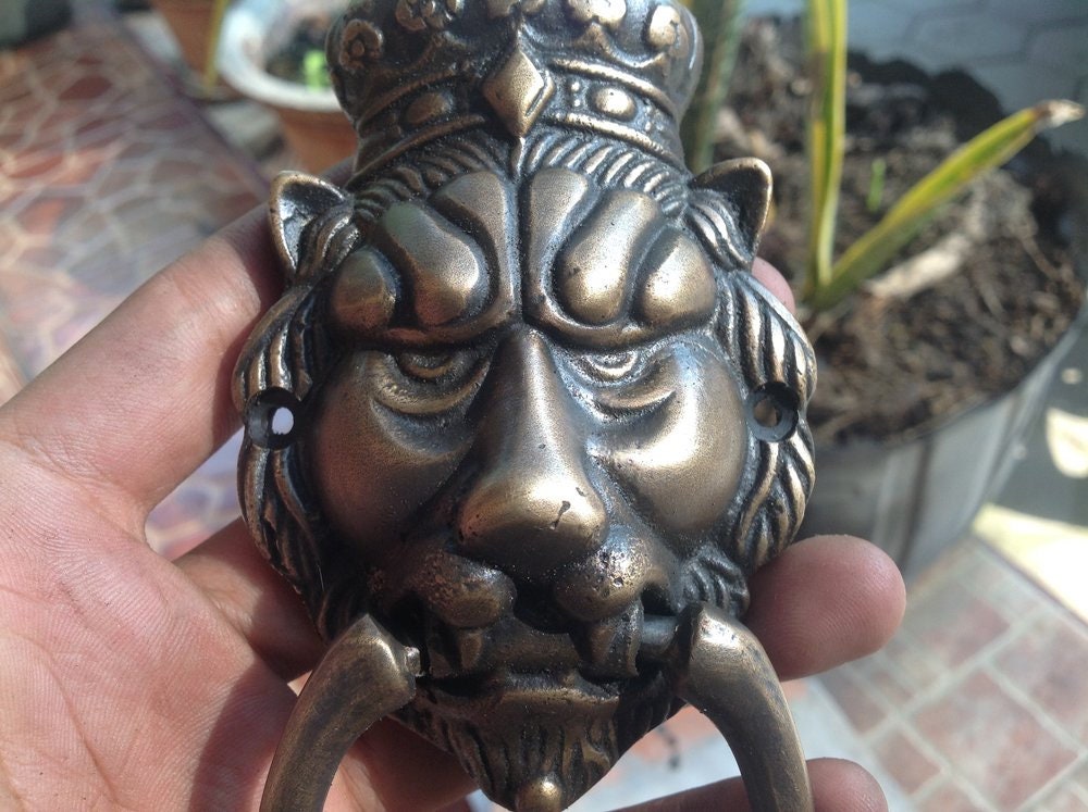 6.22" inches Solid Brass Lion King Head Front Door Knocker | Brass door banger | Door Hanger Decor