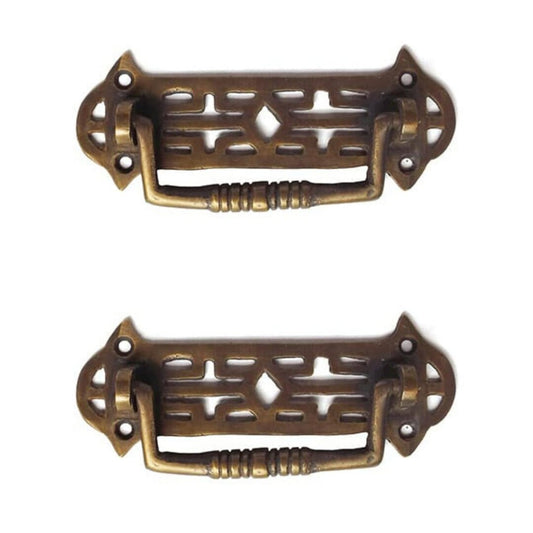 2 small heavy handle BOX 4″ pull solid brass large brass heavy old vintage old style 5″ DOOR drawer