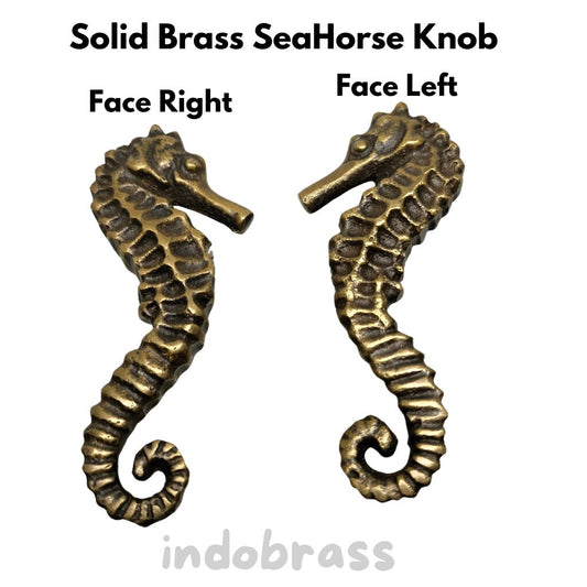 PAIR Solid Brass SEAHORSE Cabinet handle Solid Brass KNOB antique Drawer Pull