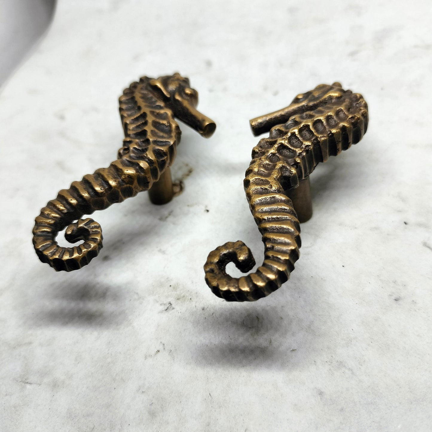 PAIR Solid Brass SEAHORSE Cabinet handle Solid Brass KNOB antique Drawer Pull
