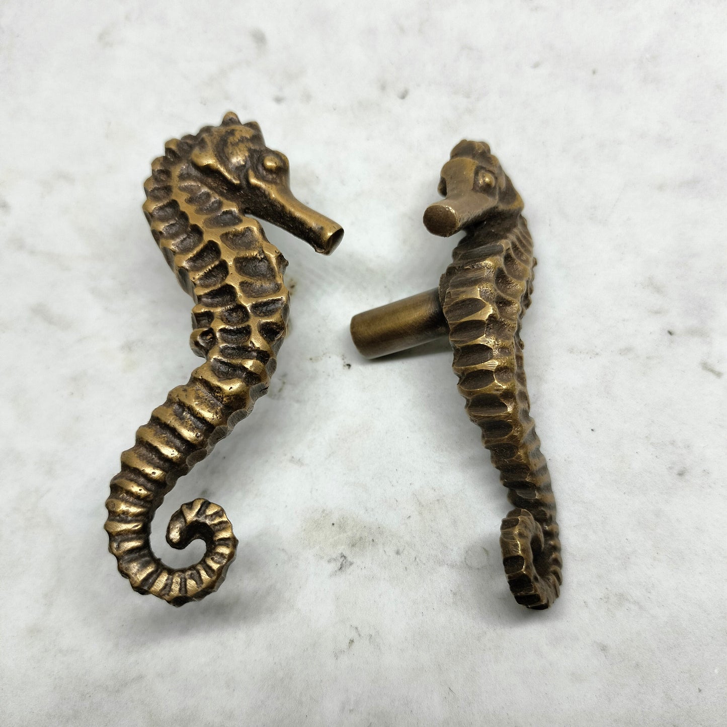 PAIR Solid Brass SEAHORSE Cabinet handle Solid Brass KNOB antique Drawer Pull