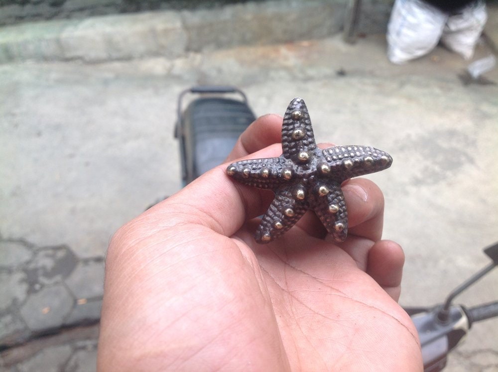Lot of 6 pcs Vintage Solid Brass STARFISH Antique Cabinet Brass KNOB Drawer Pulls
