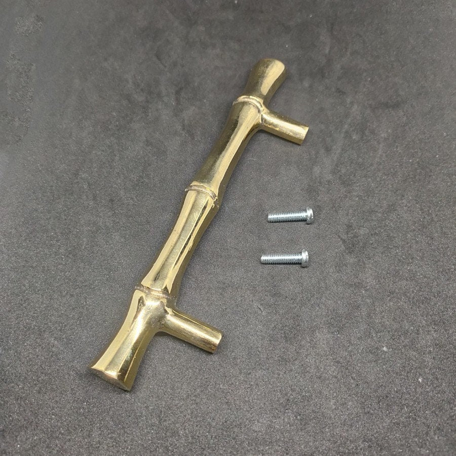 14cm lot of 4 pcs Kitchen Cabinet Bamboo Motif Solid Brass Door Handle