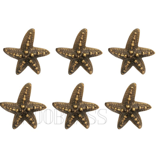 Lot of 6 pcs Vintage Solid Brass STARFISH Antique Cabinet Brass KNOB Drawer Pulls