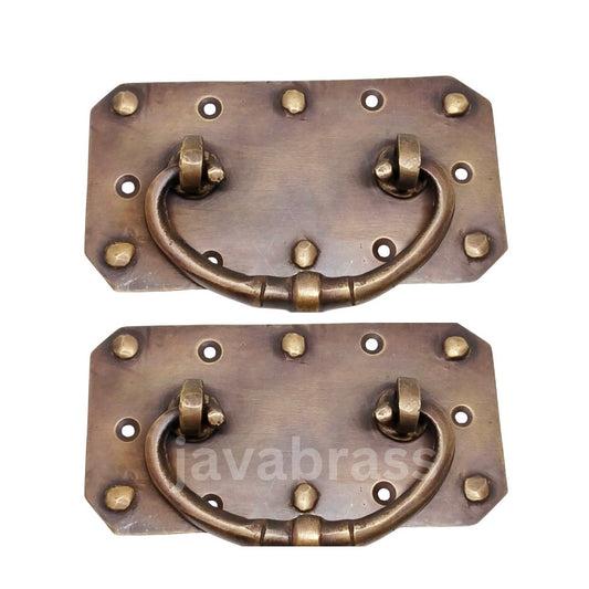 Lot of 2 pieces  Solid Brass Antique Style Large Strong Chest Cabinet Handle, Trunk Handle, Gate Handle, Kitchen Drawer Pull