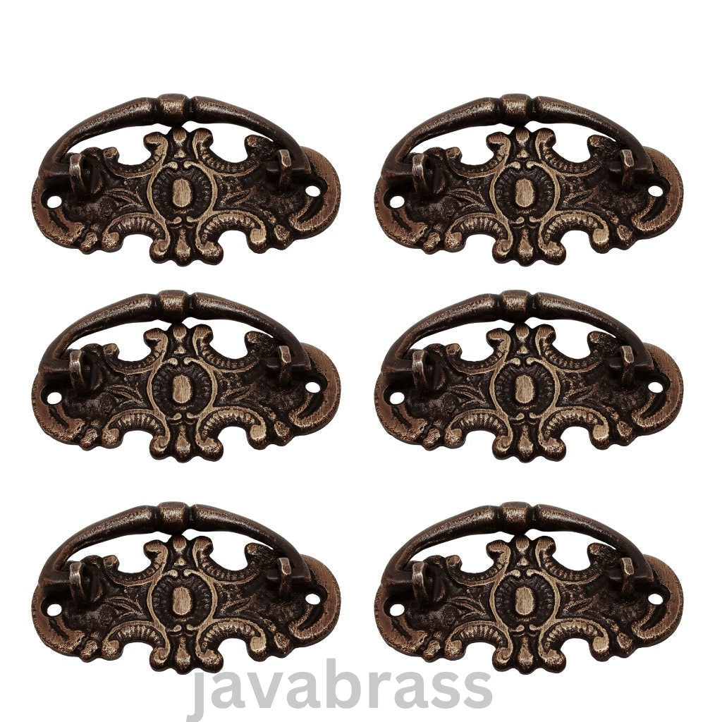 Set of 6 pcs Vintage Carved Batman Antique Knob Drawer Pulls Cabinet Handle Antique Solid Brass Closet Door Drawer Pulls Hardware