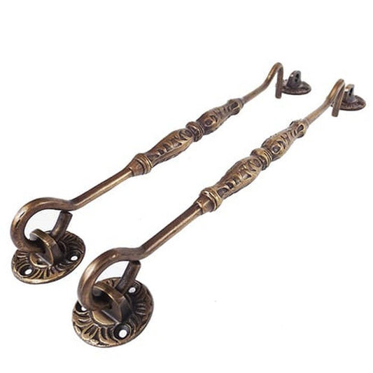 10.62" inches Lot of 2 Pieces Vintage Solid Brass Carved Eye Fastener Window Hook Latch
