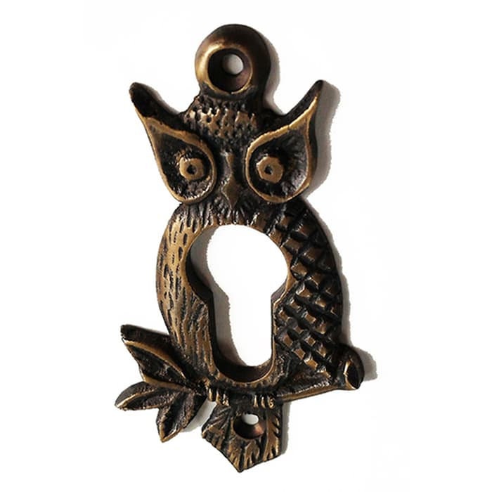 Set 2 Brass Owl Keyhole Lock plate cover Beautifull Brass Keyhole