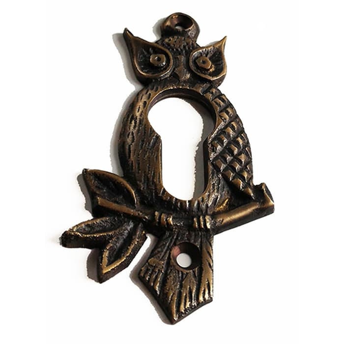 Set 2 Brass Owl Keyhole Lock plate cover Beautifull Brass Keyhole