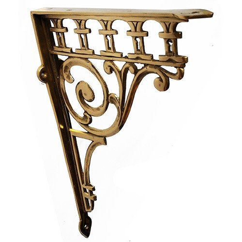10" ANTIQUE SOLID BRASS Gothic Motive Brass Shelf Bracket
