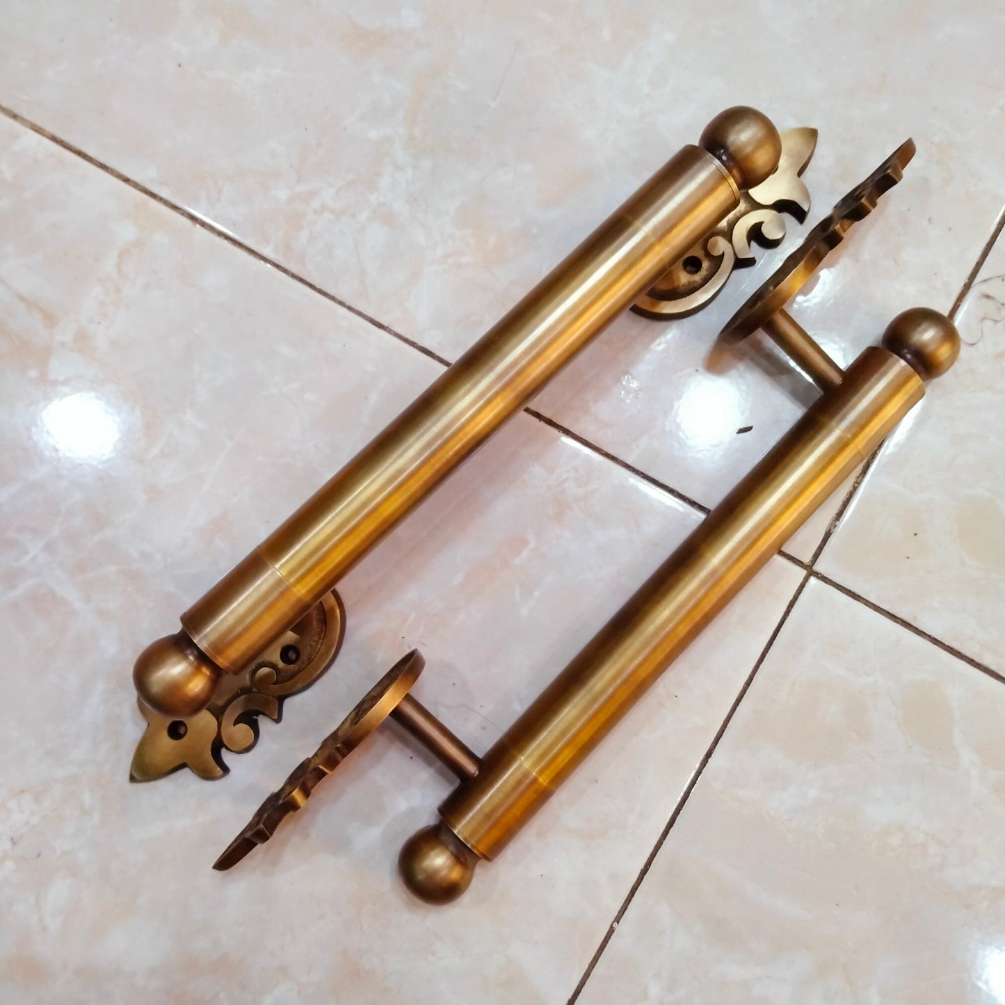 13.40" inches Set 2 pcs Vintage Western Retro Entry Door Handle Hardware Cabinet Brass Door Handle Pulls