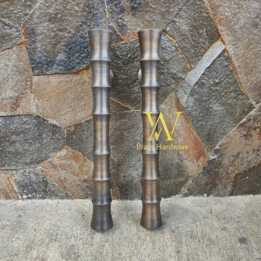 Pair Brass Bamboo Handle Classic Front Door Handle Pulls | Entry Front Door Brass Handle Pulls