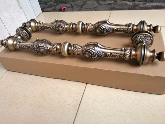 26" inches Pair Main Entry Vintage Carved Brass Door Handle - Brass Dool Pull - Big Door Pull