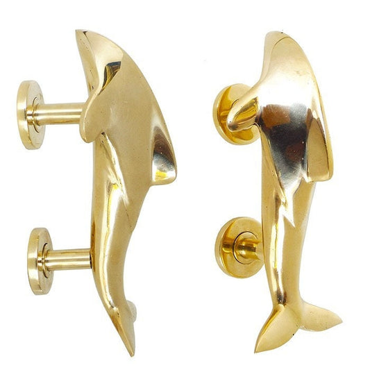 16cm 1Pair Dolphin  Polished Solid Main Entry Brass Door handle | Brass door pull