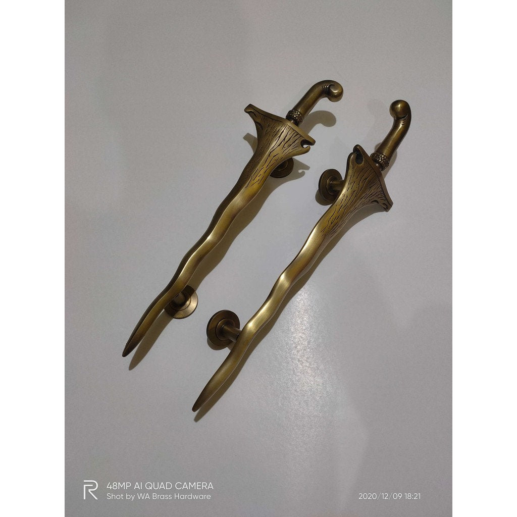 19.6" inches Set 2 pcs Vintage Old KERIS JAVA Dagger Weapon Entry Door Handle Hardware Cabinet Solid Brass Door Handle With Express Shiping