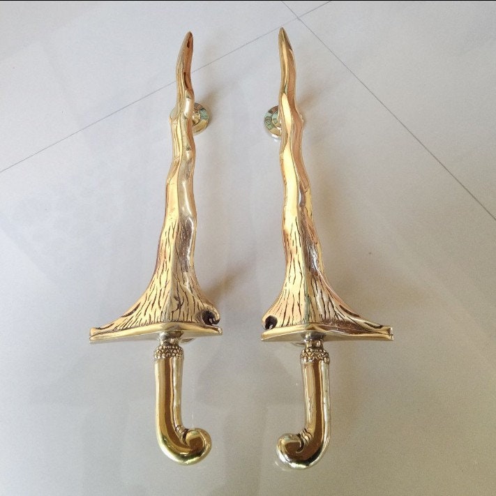 19.6" inches Set 2 pcs Vintage Old KERIS JAVA Dagger Weapon Entry Door Handle Hardware Cabinet Solid Brass Door Handle With Express Shiping
