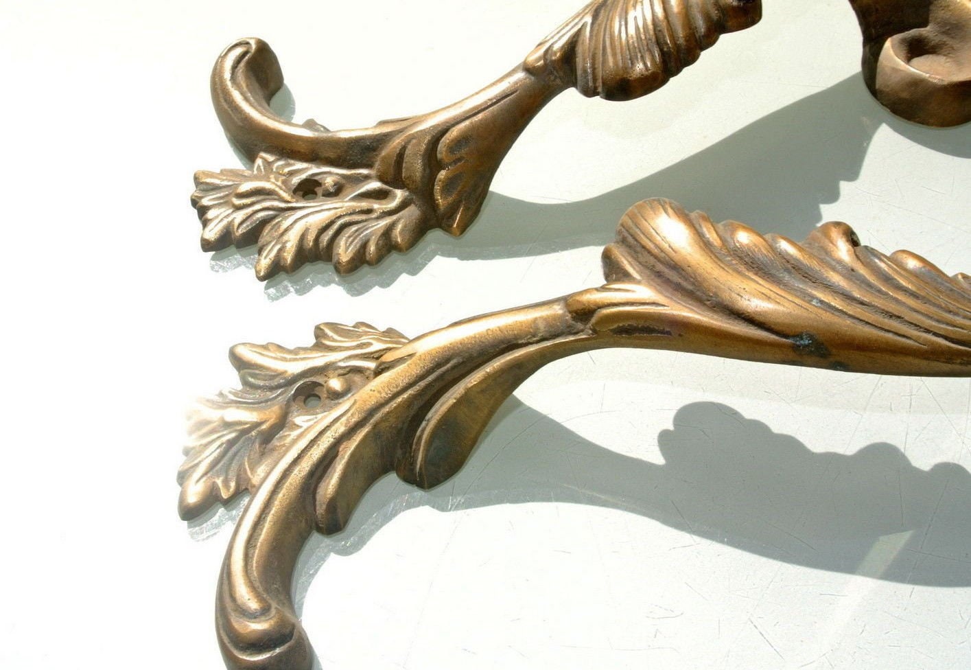 2 large french style 722 pulls handles solid 100% brass vintage style doors 11″ aged antique style 27 cm very heavy cast old look