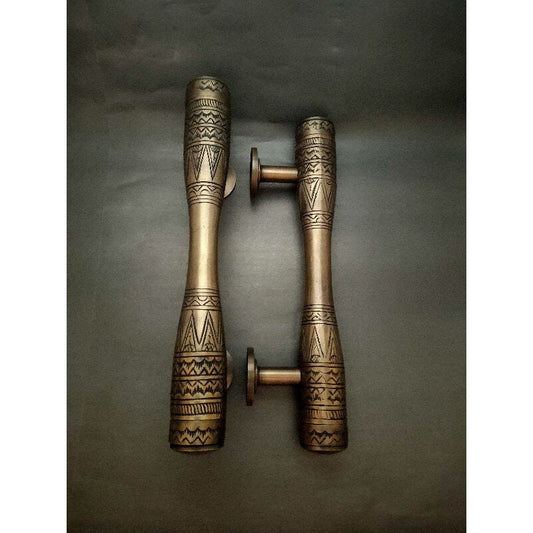9.64" inches of 2 Pieces Vintage Egypt Carved Solid Brass Classic Victorian Door Handle Pull Cabinet Drawer Dresser Handle Pulls