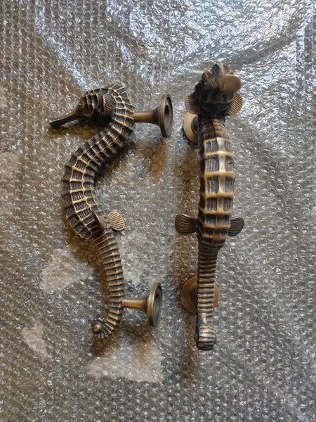 11.81" Two pieces Seahorse Main Entry solid brass door handle | Brass door pull With Express Shiping